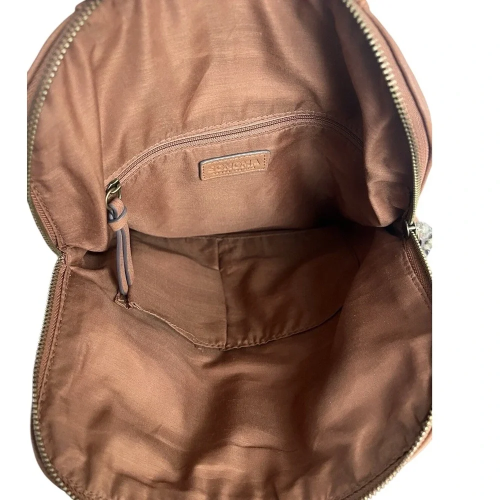 Sonoma Goods For Life Brown Faux Leather Houndstooth Plaid Backpack Purse School